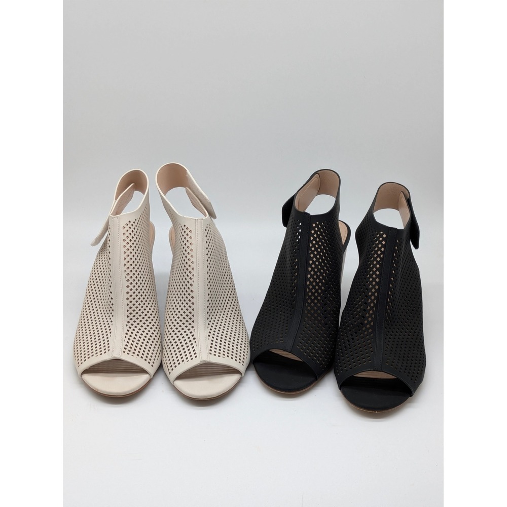 Coutgo Lot of 2 Peep Toe Slingback Block Heel Sandals Ivory Black Women's 8.5